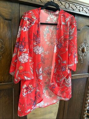 Red Floral Kimono Blouse